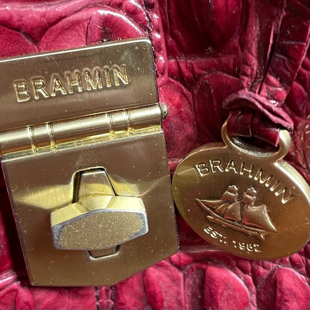Brahmin Elisa Lg Hobo Crimson Croc-Embossed Shoulder Bag with matching wallet. - Picture 10 of 16